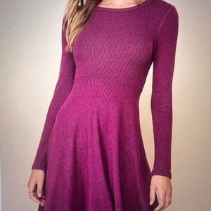 Lulu’s Mauve Fit and Flare Long Sleeve Dress